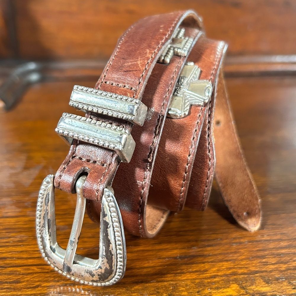 FOSSIL Brown Leather, Silver Accents Buckle Bohemian Western Belt Size:3XL